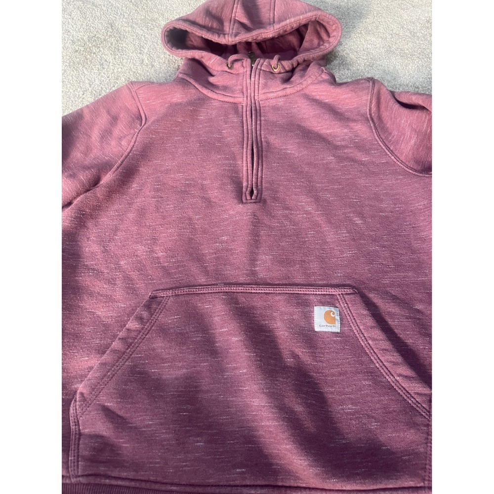 Carhartt Womens Relaxed Fit Quarter Zip Hoodie Plum Fleece Sweatshirt M (173)